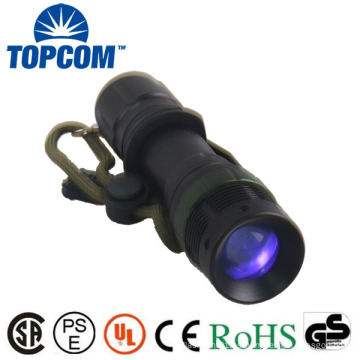 Potente Zoom LED 365nm 3w UV llevó linterna con clip